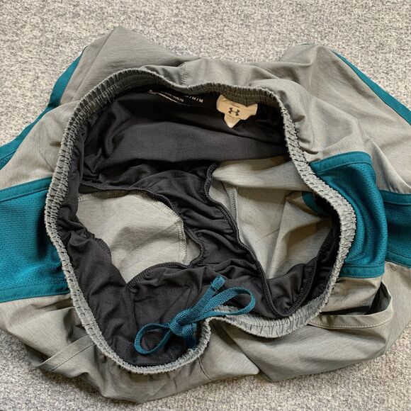 Under Armour Shorts Womens M Medium Grey Teal HeatGear Loose Mesh Panel Running - Picture 6 of 12